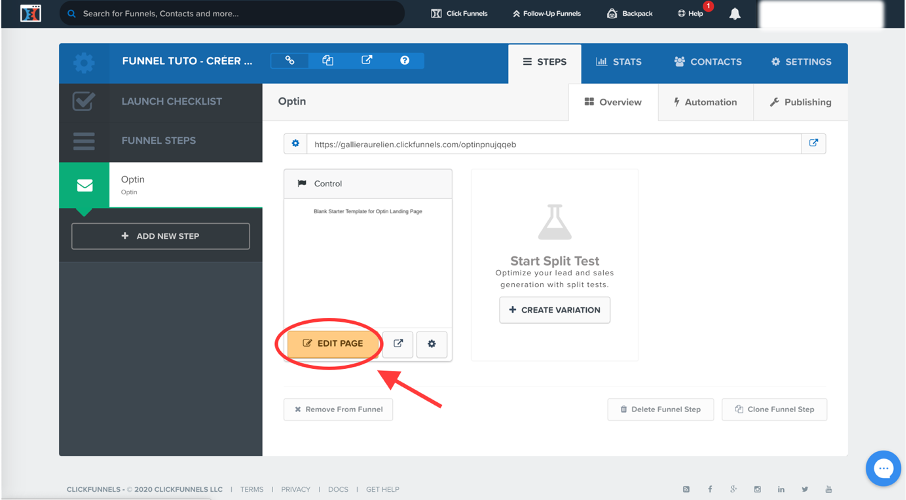 Entrer dans l'éditeur de page de Clickfunnels