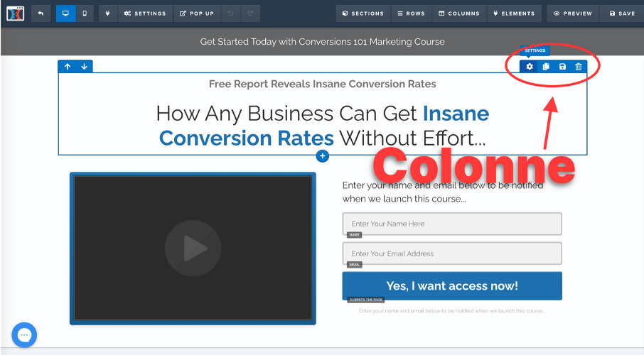 Apparence des colonnes dans Clickfunnels