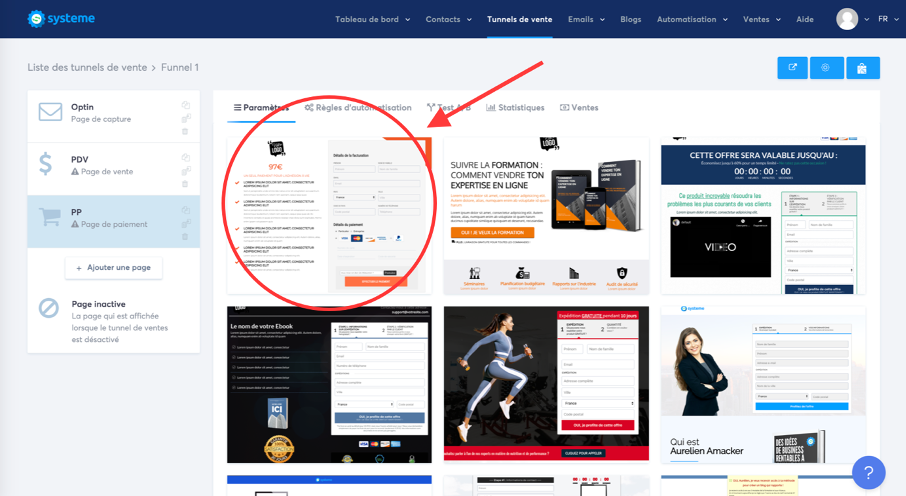 choix d"un modèle de page de paiement