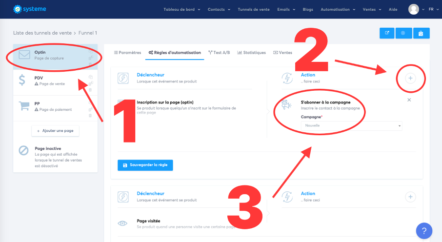 Etape pour connecter sa séquence mail à son tunnel de vente