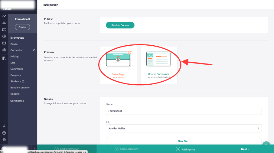 Prévisualiser son cours en ligne
