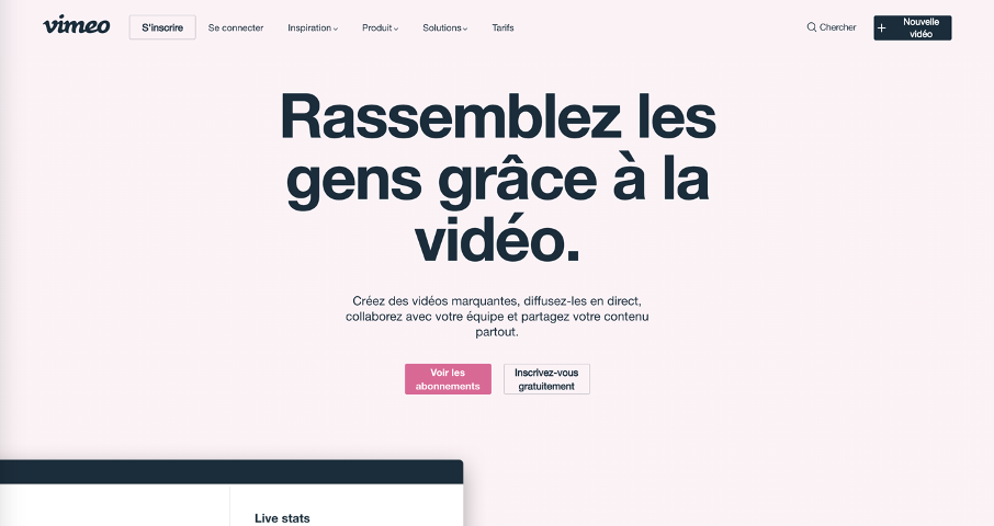 Page d'accueil de Vimeo