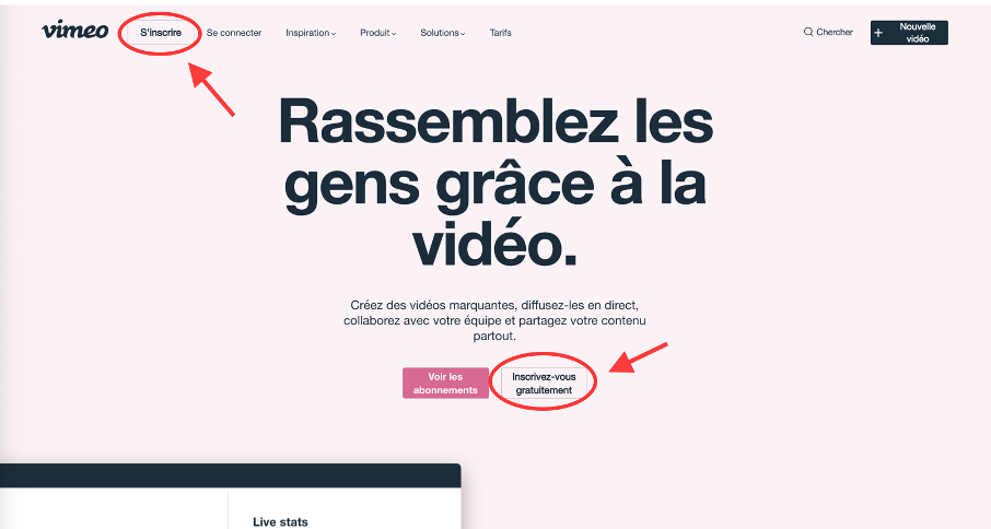 Inscription à Vimeo