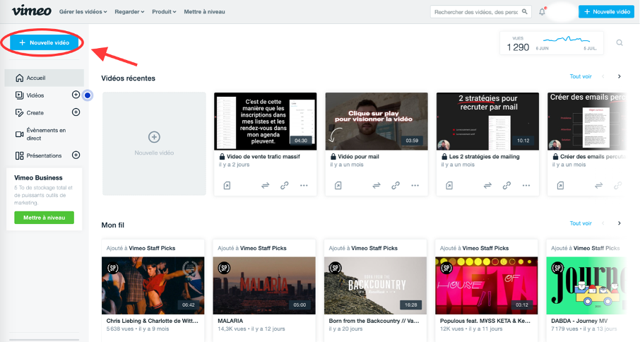 Bouton pour héberger une nouvelle vidéo sur Vimeo