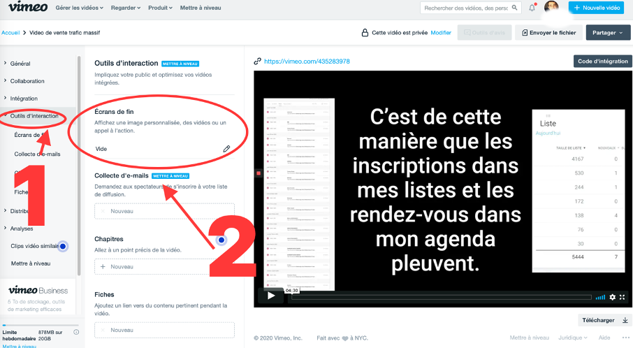 Modifier l'écran de fin de sa vidéo sur Vimeo