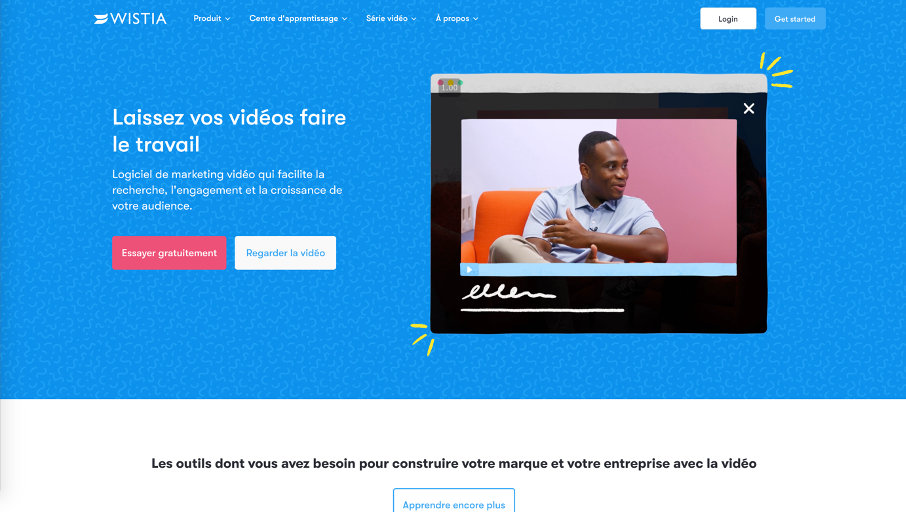 Ecran d'accueil de Wistia