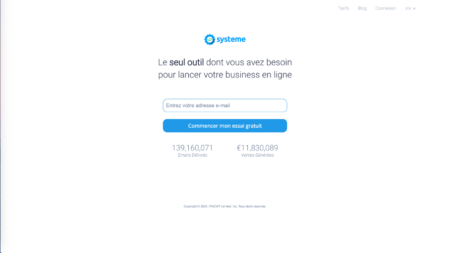 Page d'accueil de Systeme.io
