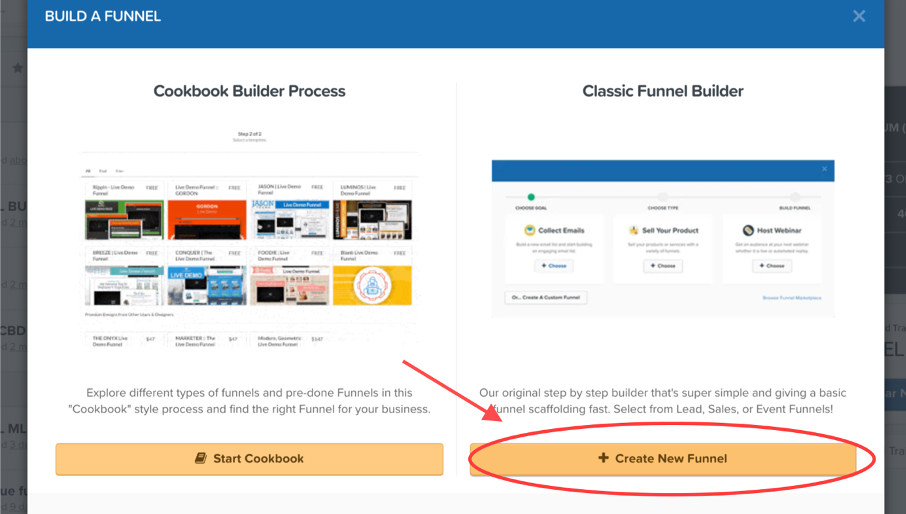 Bouton pour créer un funnel dans l'éditeur classique