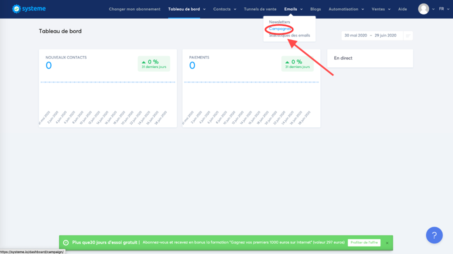 Créer une campagne email sur Systeme.io