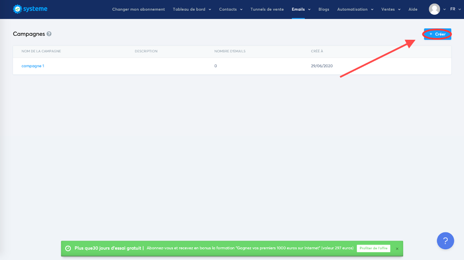 Bouton pour créer un nouvel email