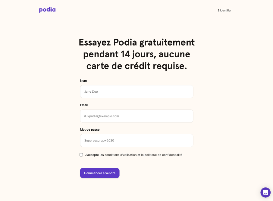 Page d'inscription