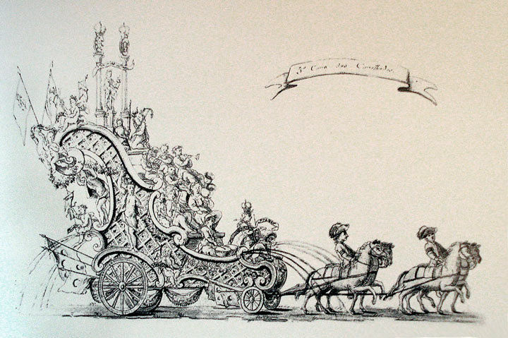 Desenho em bico de pena de primeiro carro alegórico brasileiro, criado por Antônio Francisco Soares