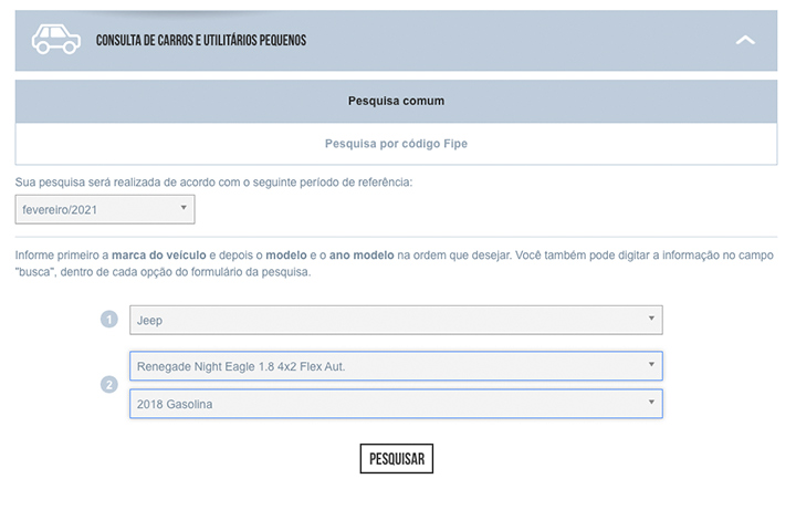 Sistema de consulta de preços de carros da FIPE