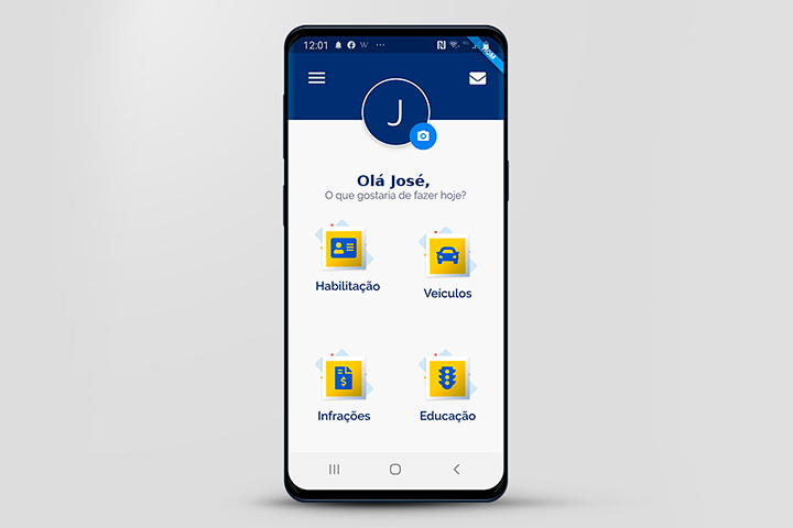 Ilustração de celular mostrando tela inicial do aplicativo SNE - Sistema de Notificação Eletrônica