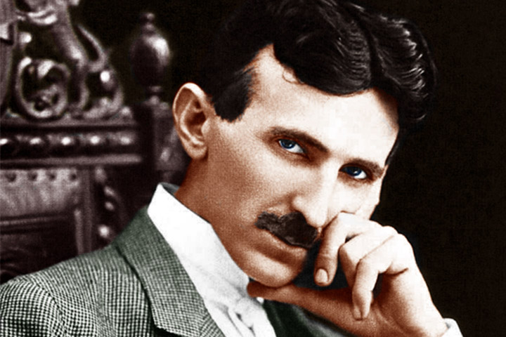 Retrato colorido artificialmente do inventor Nikola Tesla