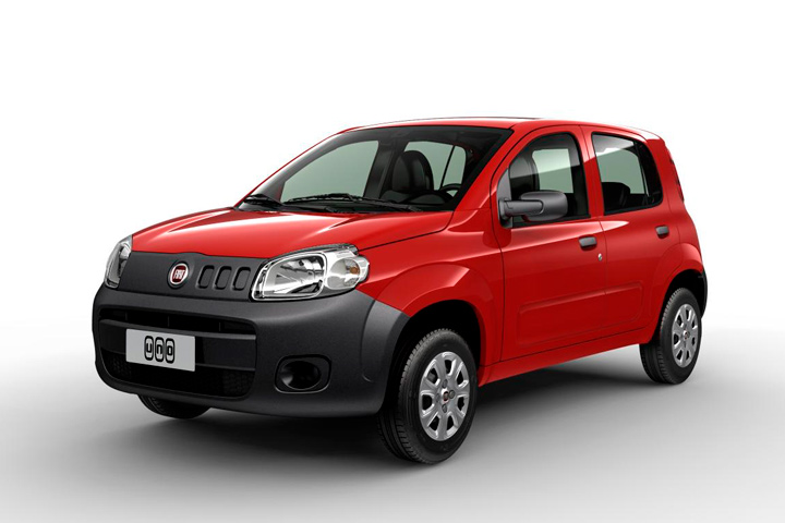 Fiat Uno Vivace vermelho em fundo infinito branco