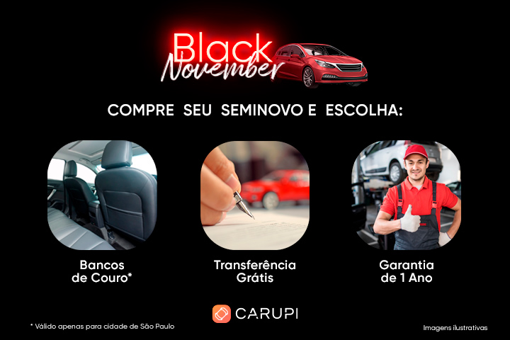 Gráfico mostrando os três presentes da promoção Black November Carupi