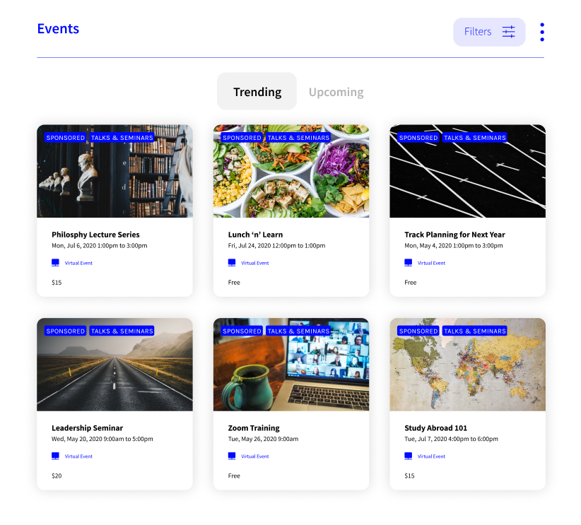 Centralized website event calendar localist features