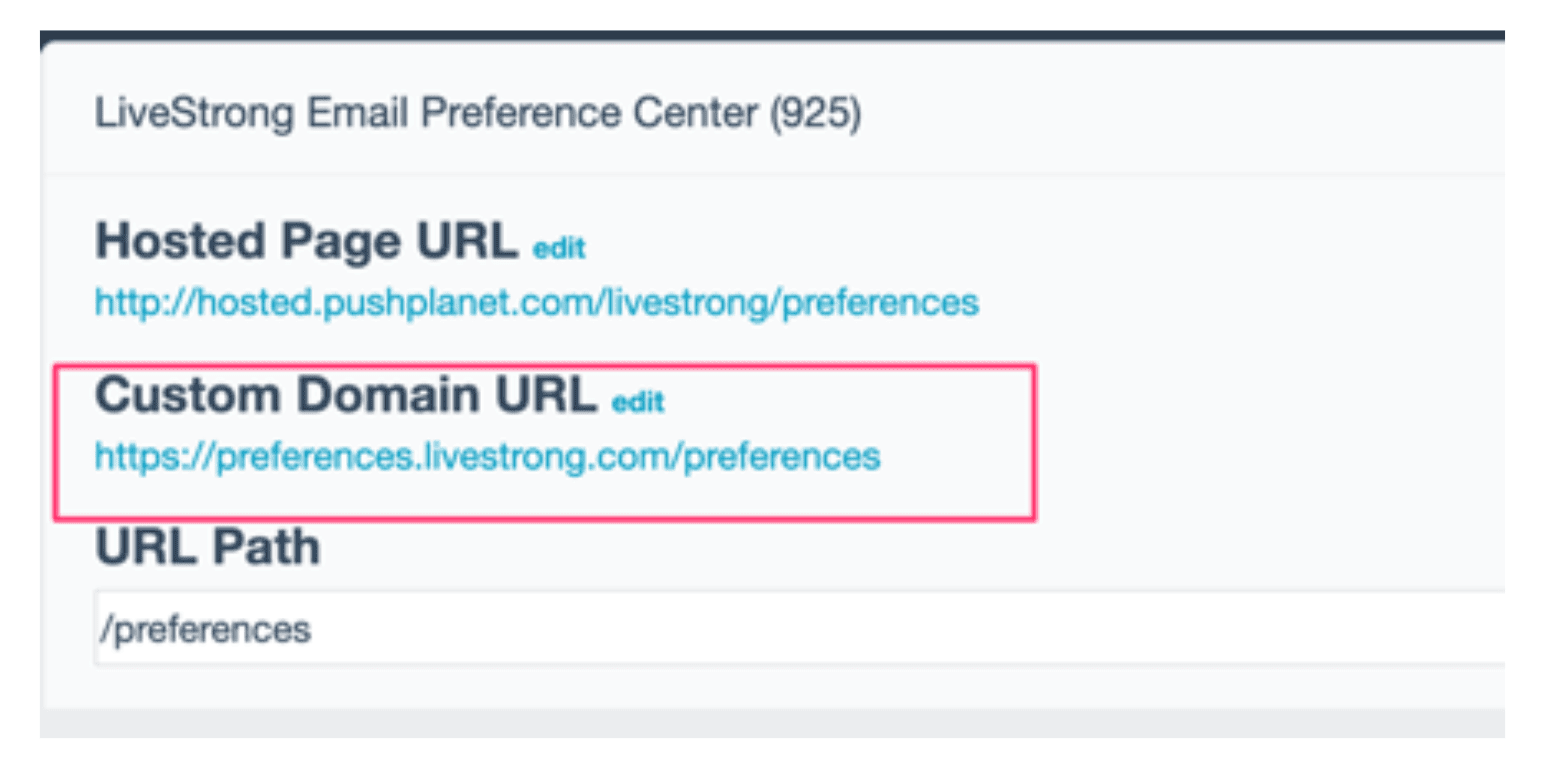 custom domain email preference center