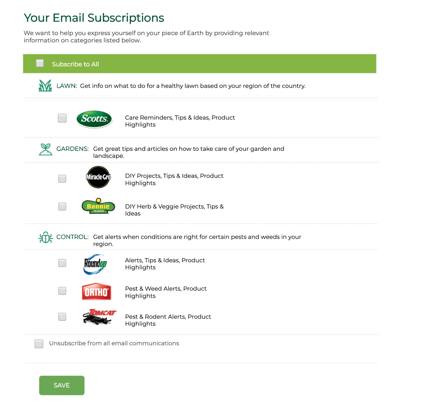 Email preference center shift lists