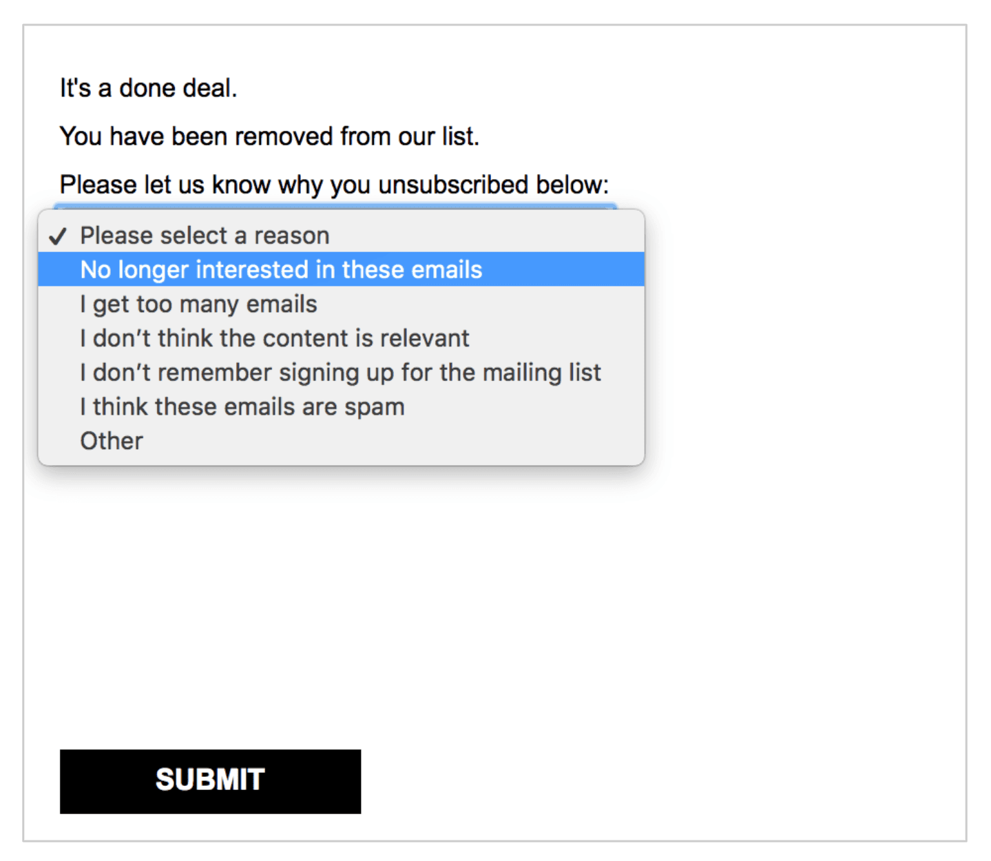 preference center unsubscribe survey