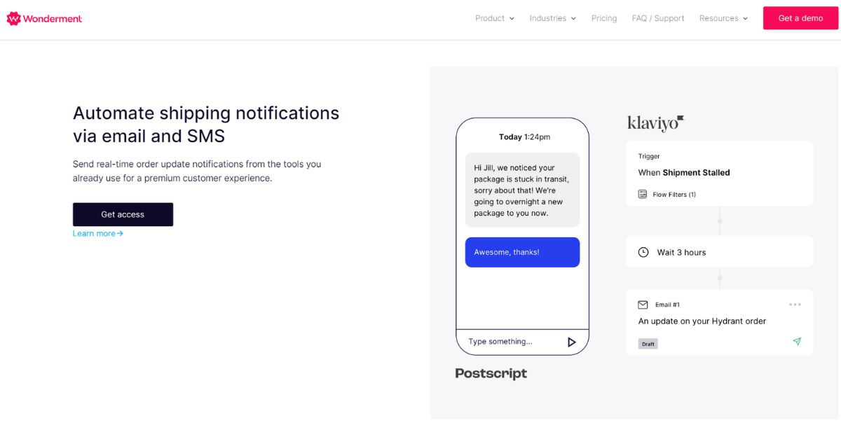 automate shipping notifications with wonderment