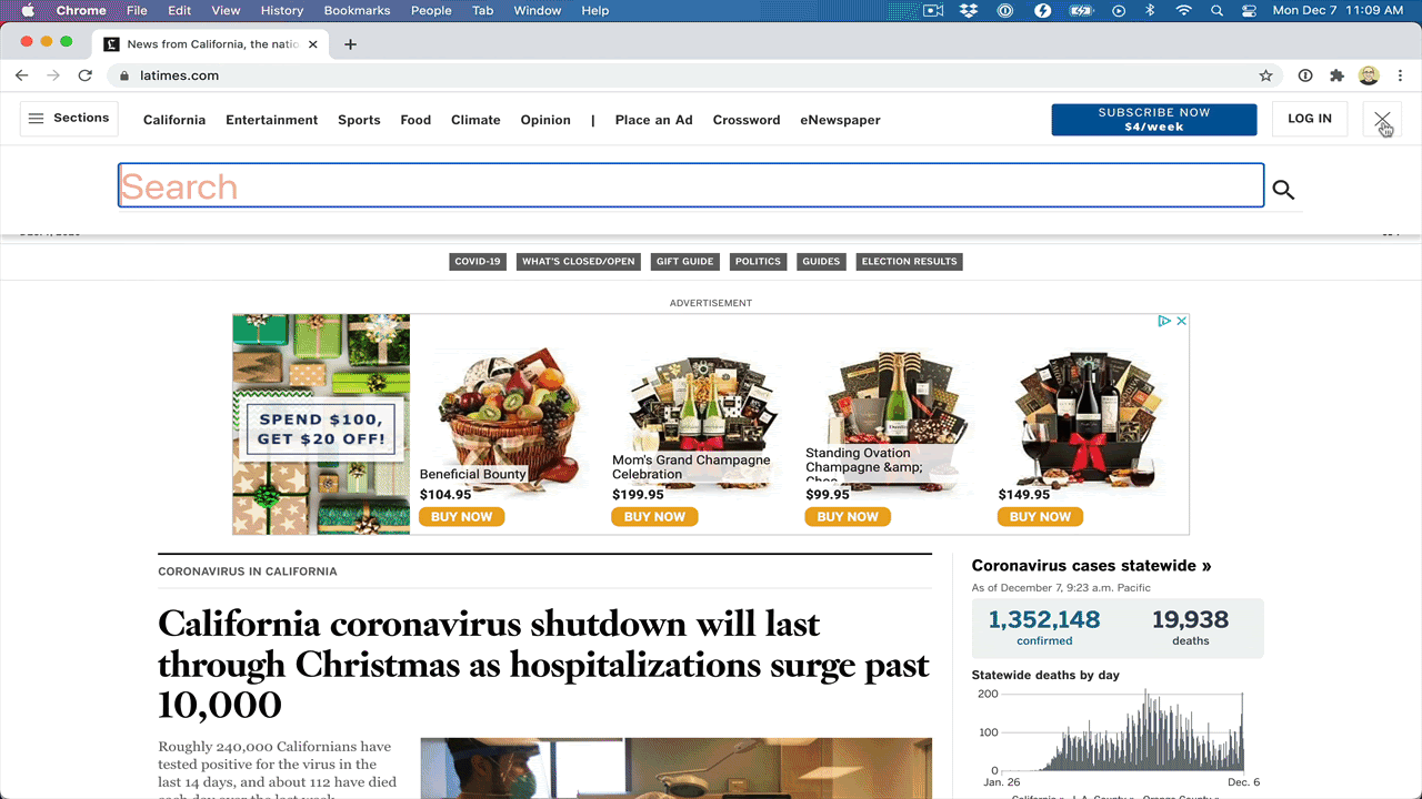 An example of search filters