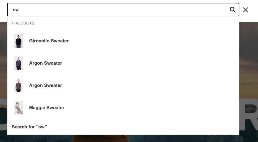 Autocomplete example in a search