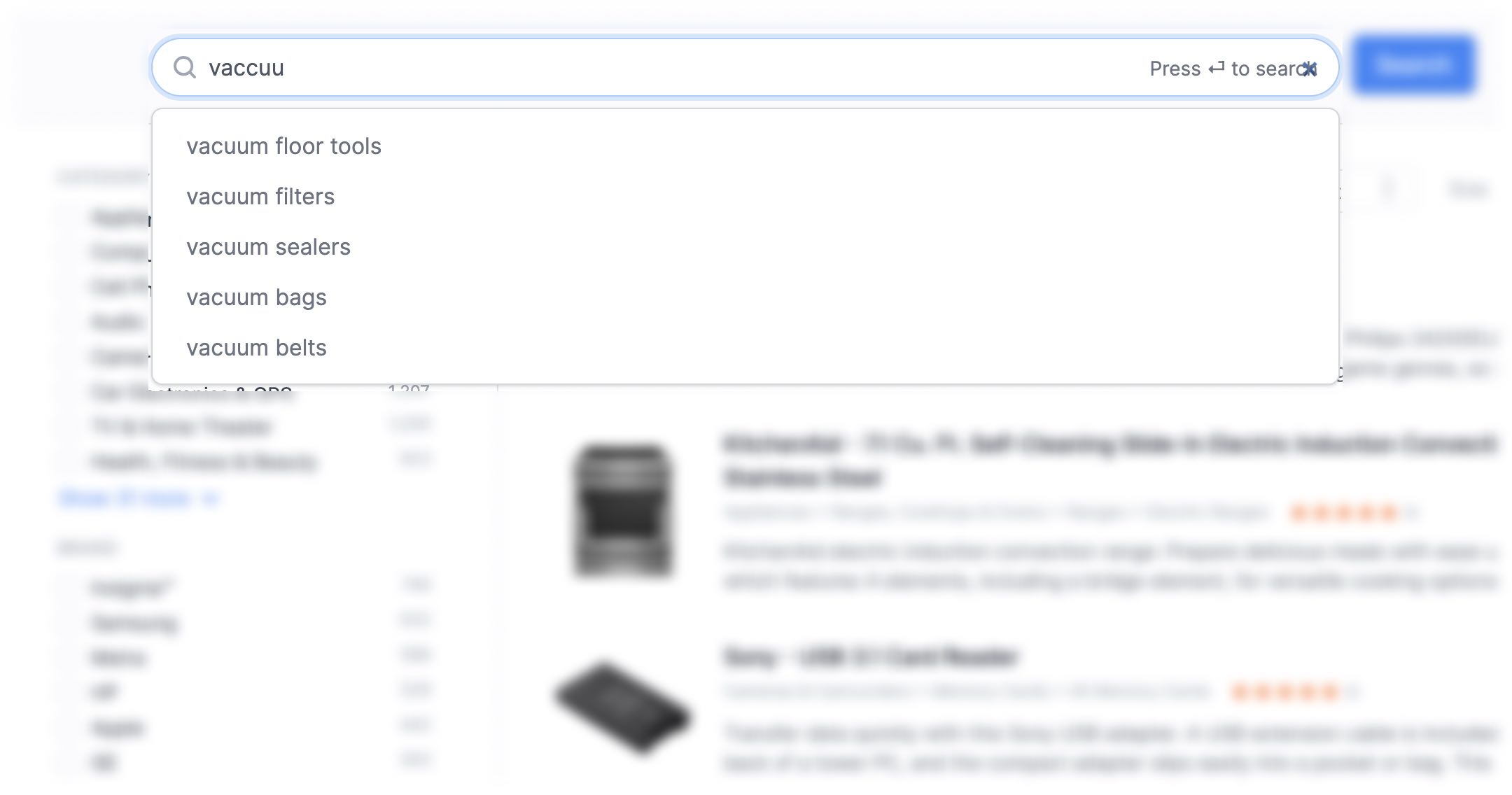 Example of search autocomplete and autosuggest