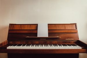 Brown upright piano