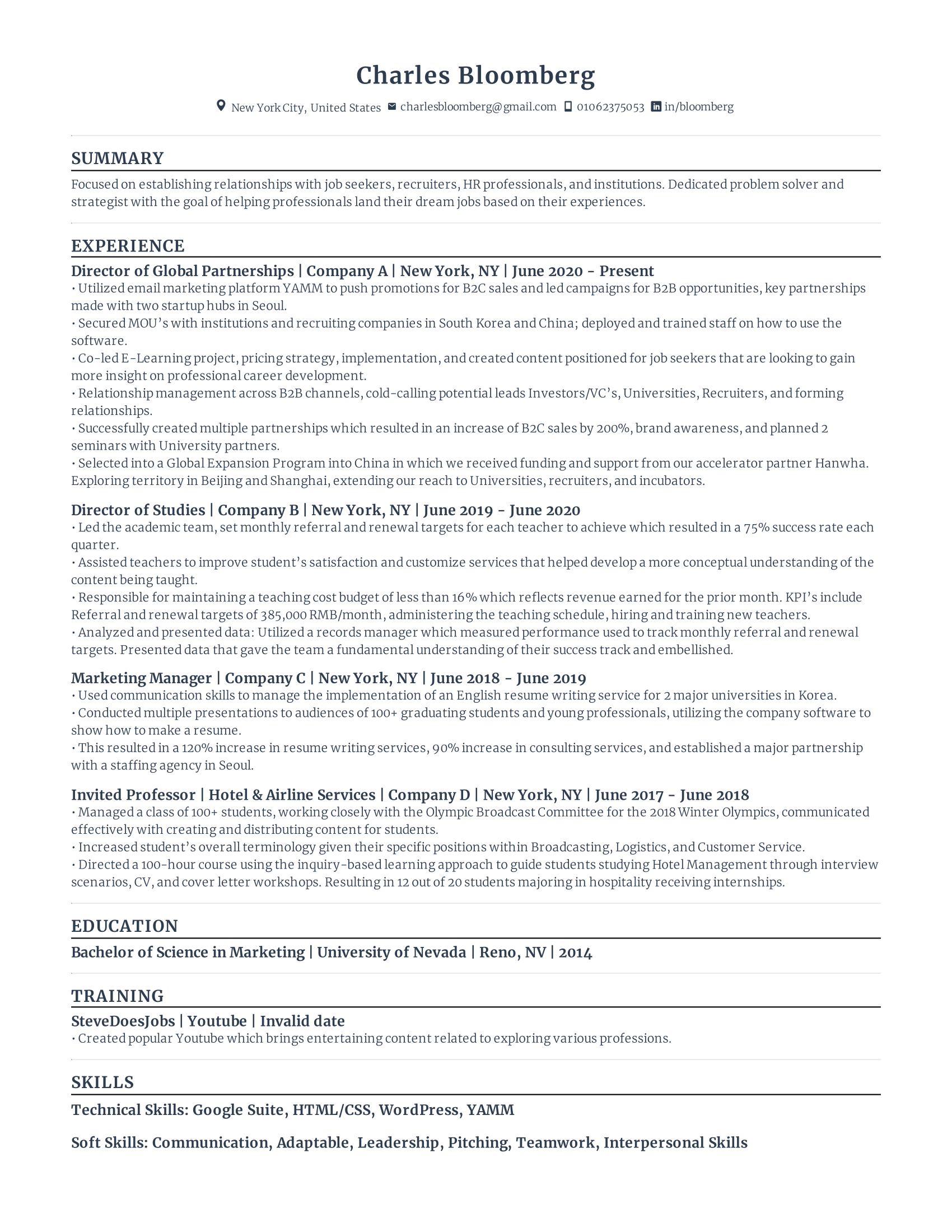 Director of global partnerships resume