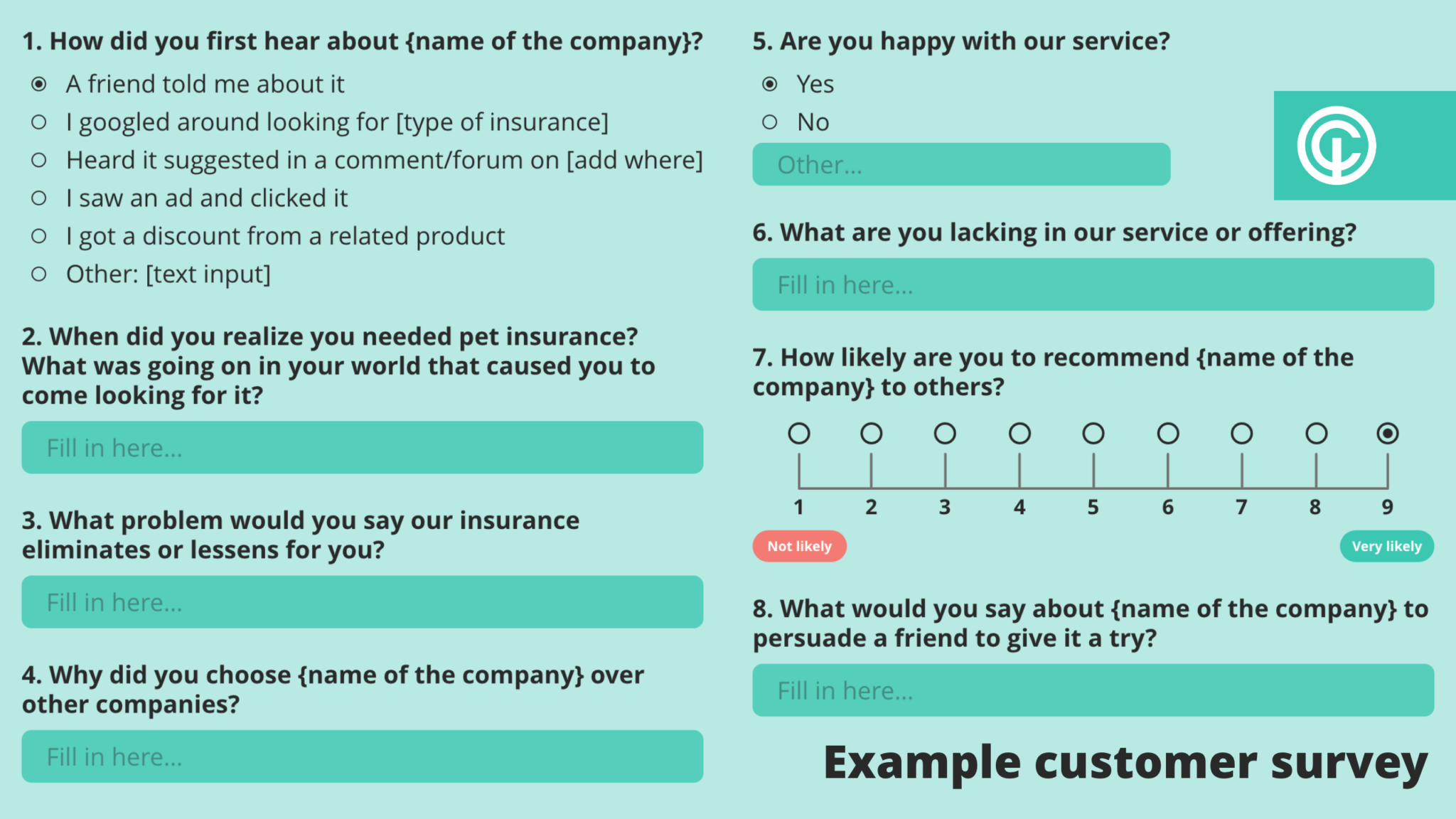 Example of pet insurance customer survey