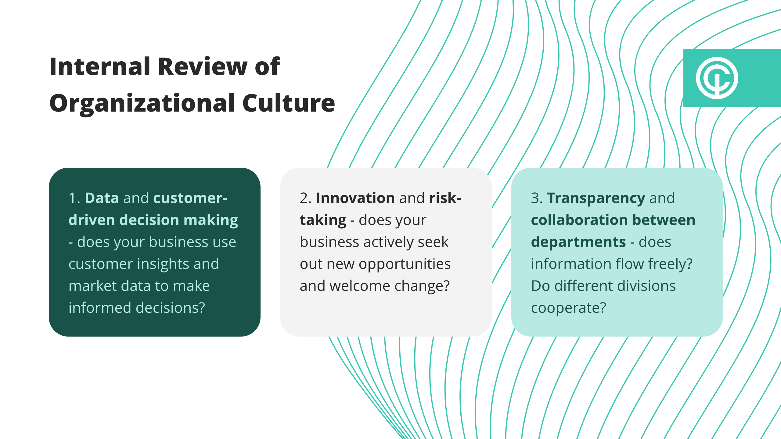 visual of what things to review internally regarding organizational culture