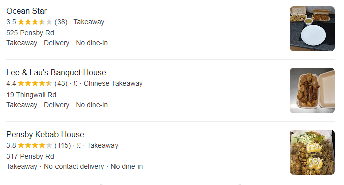 When searching for โtakeaways near meโ Lee & Lauโs Banquet House stands out with its 4.4 / 5 rating.