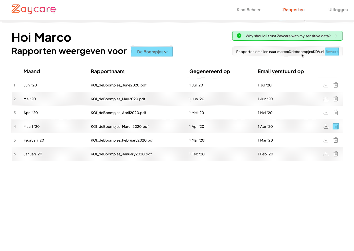 KOI rapport aanmaken voor gegevens aanlevering belastingdienst