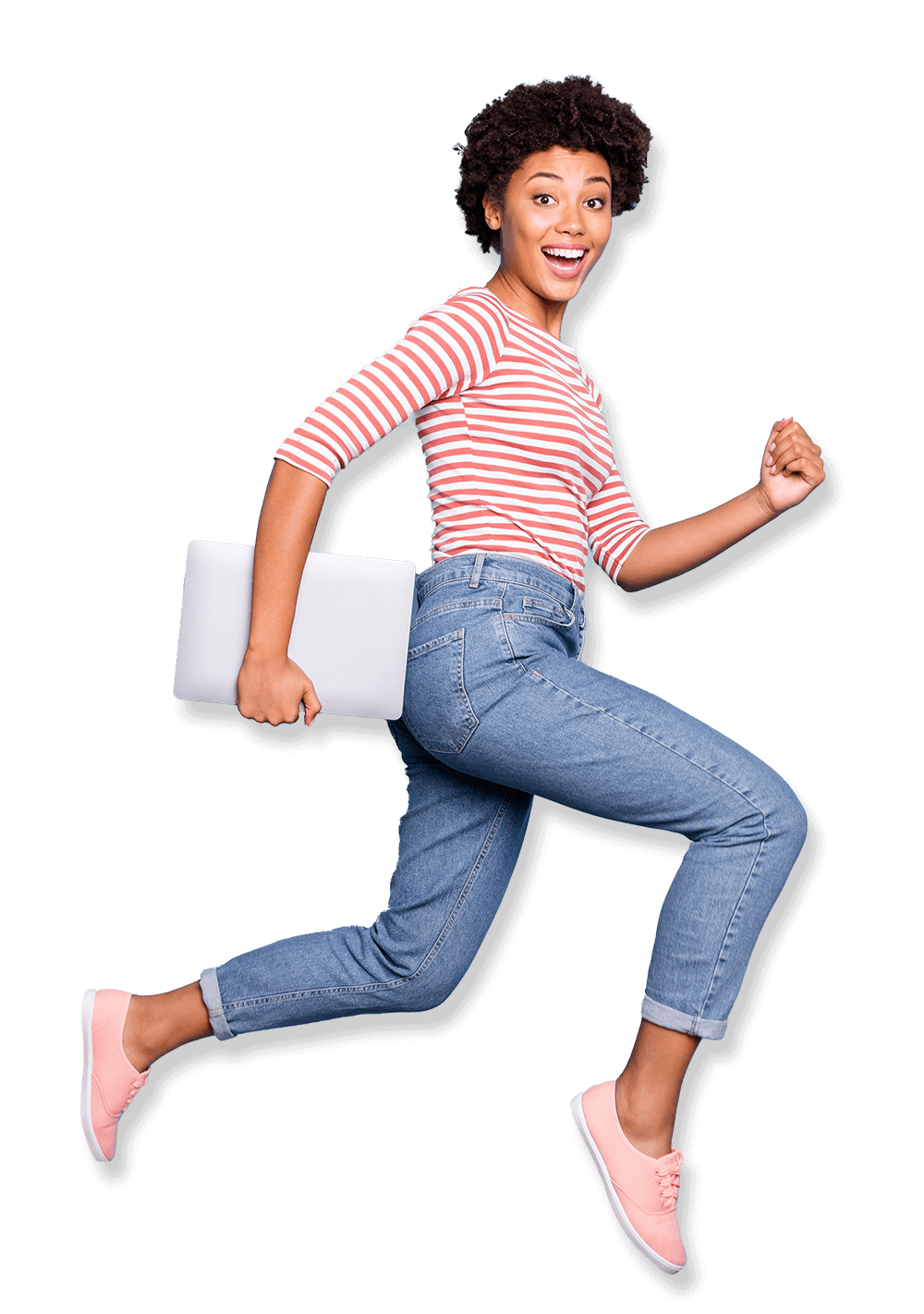 Girl Jumping with Laptop
