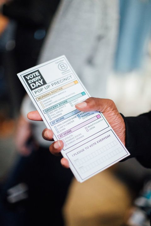 Close-up of a brochure that reads "Vote Every Day."
