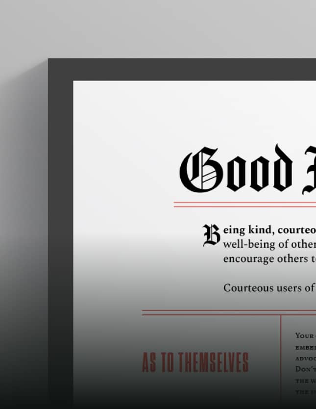 A mockup of a diploma that reads "Good Internet Manners."