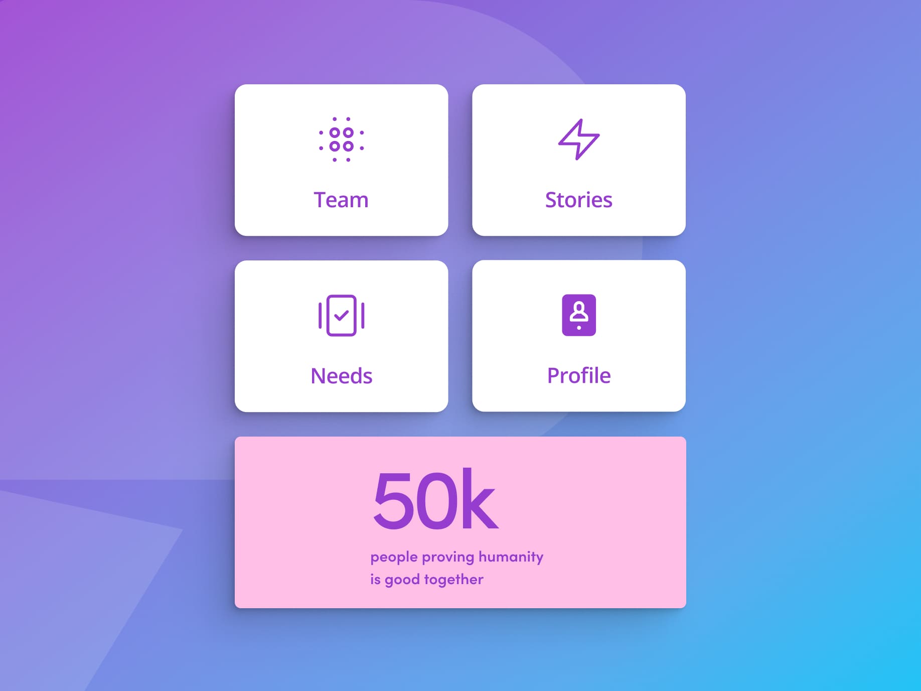 A compilation of the icons used in the Purposity mobile app.
