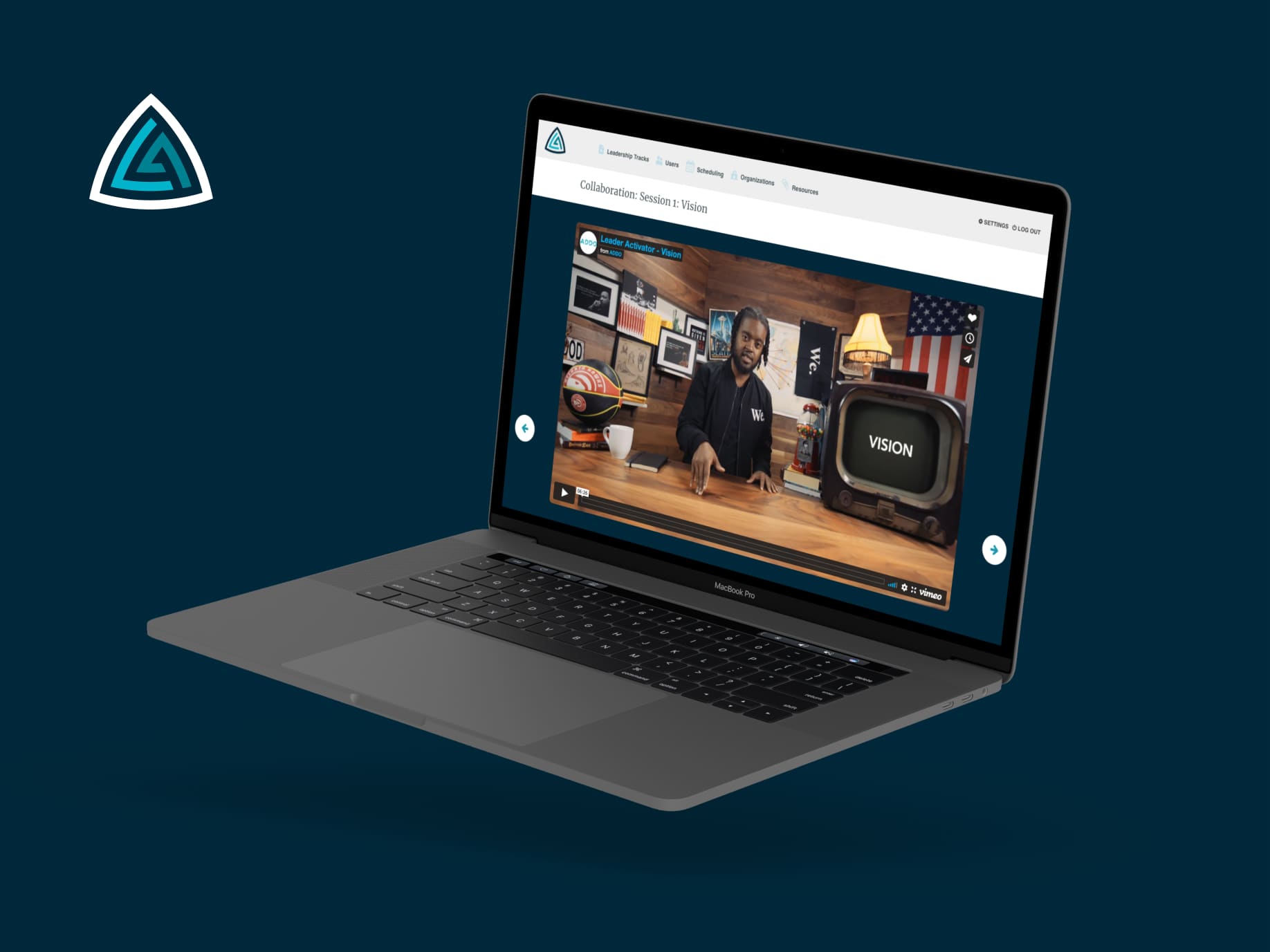 A laptop displaying the leader activator site.