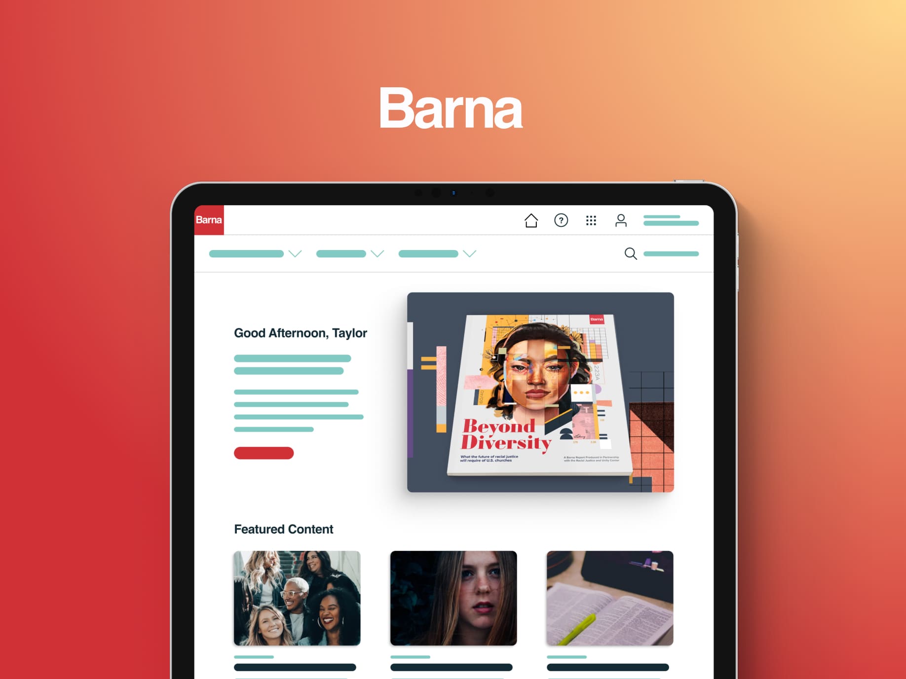 A mockup of the Barna Acess site on a tablet.