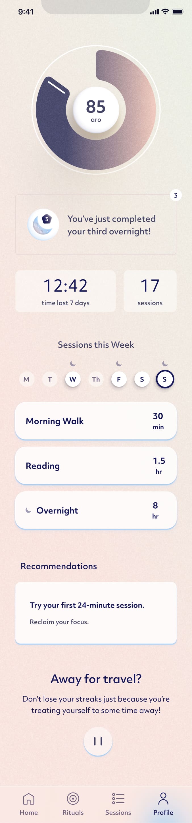 Screenshot of the Aro mobile app home screen.