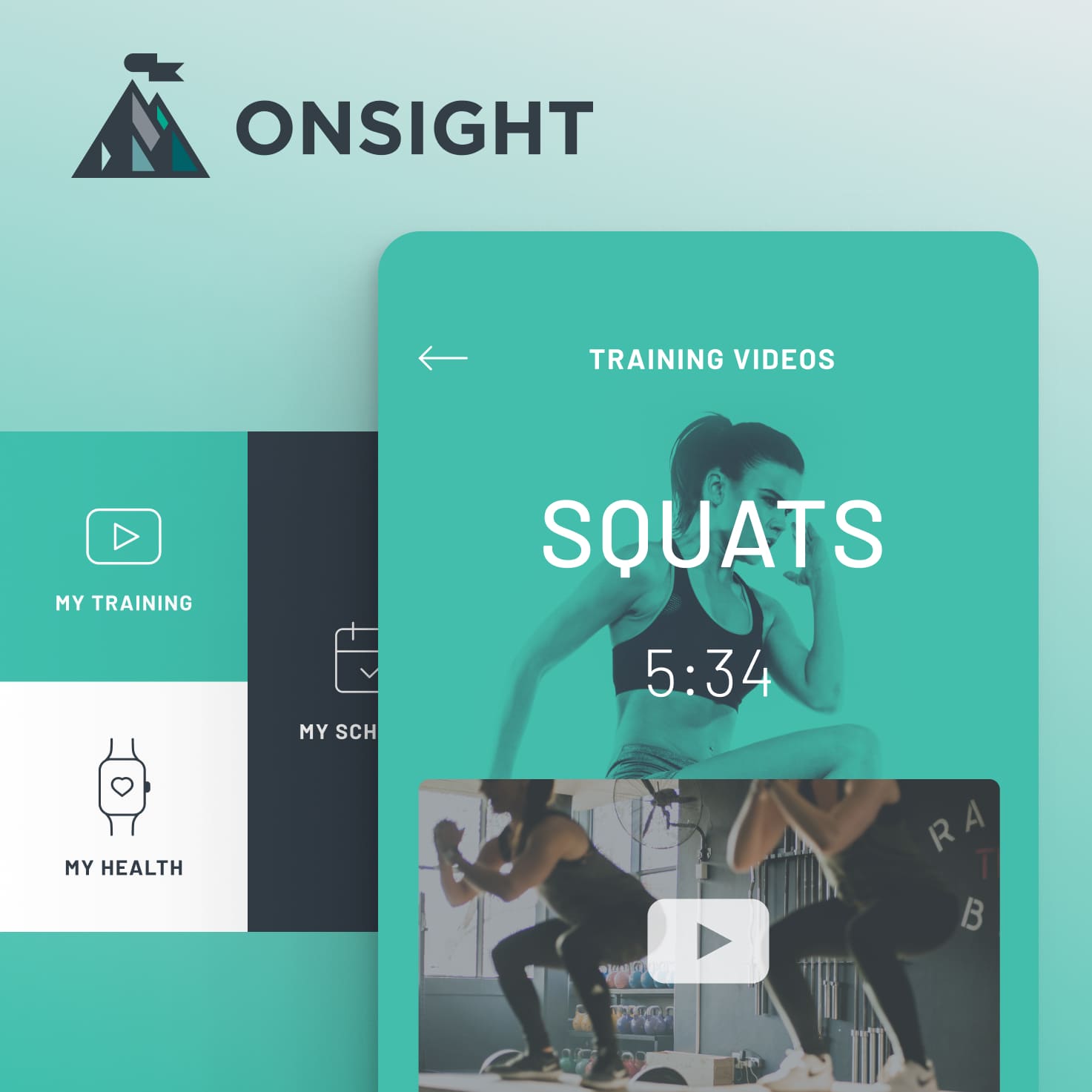 Collage of UI components used in the Onsight Fitness mobile app.