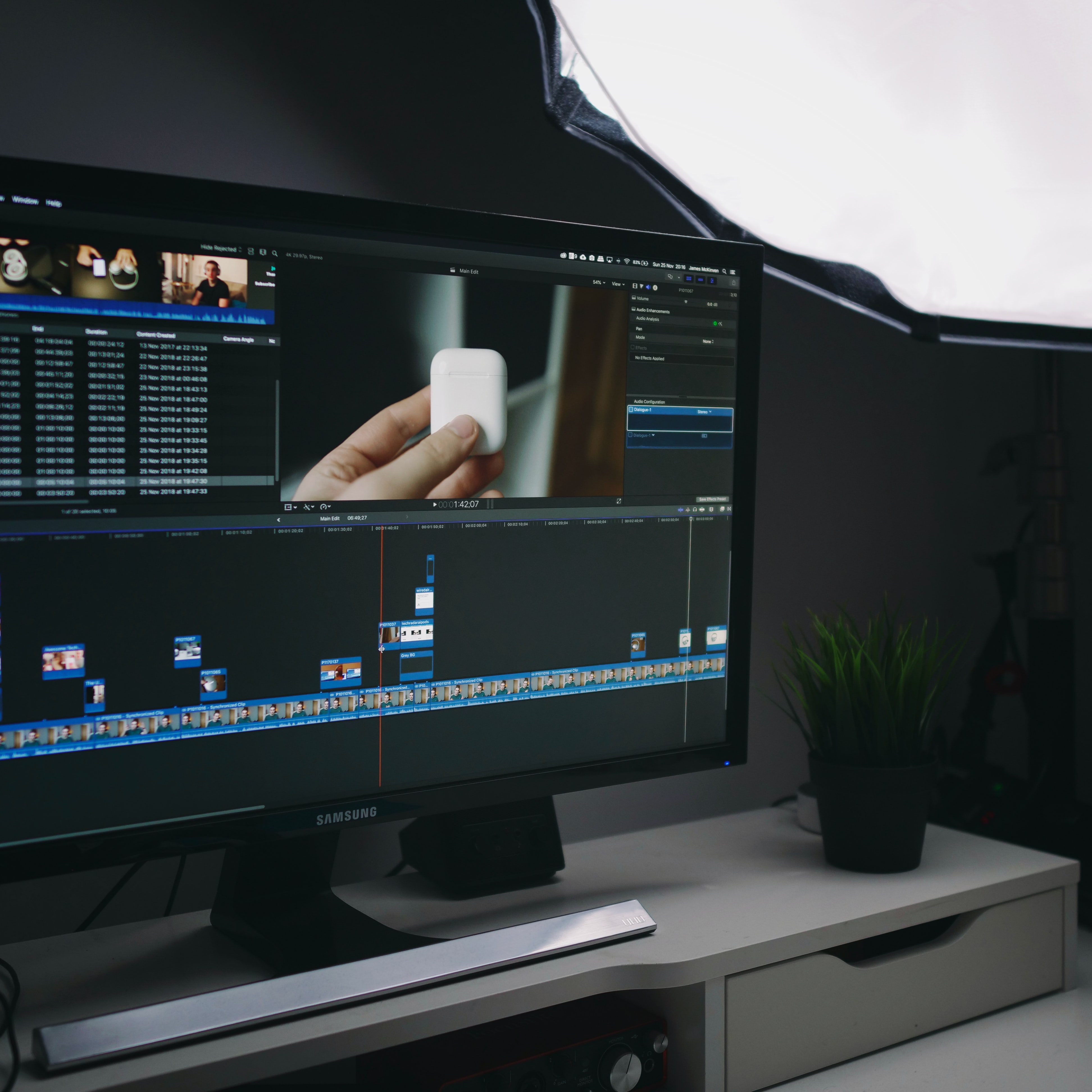 Photo of computer and workspace.
