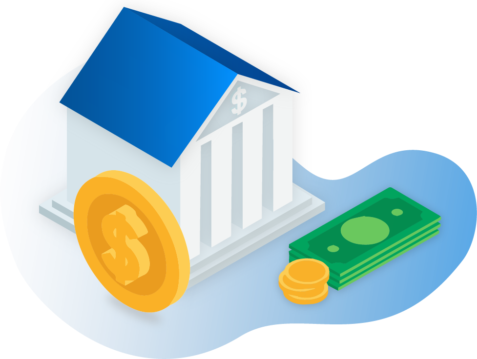 Illustration of bank and money