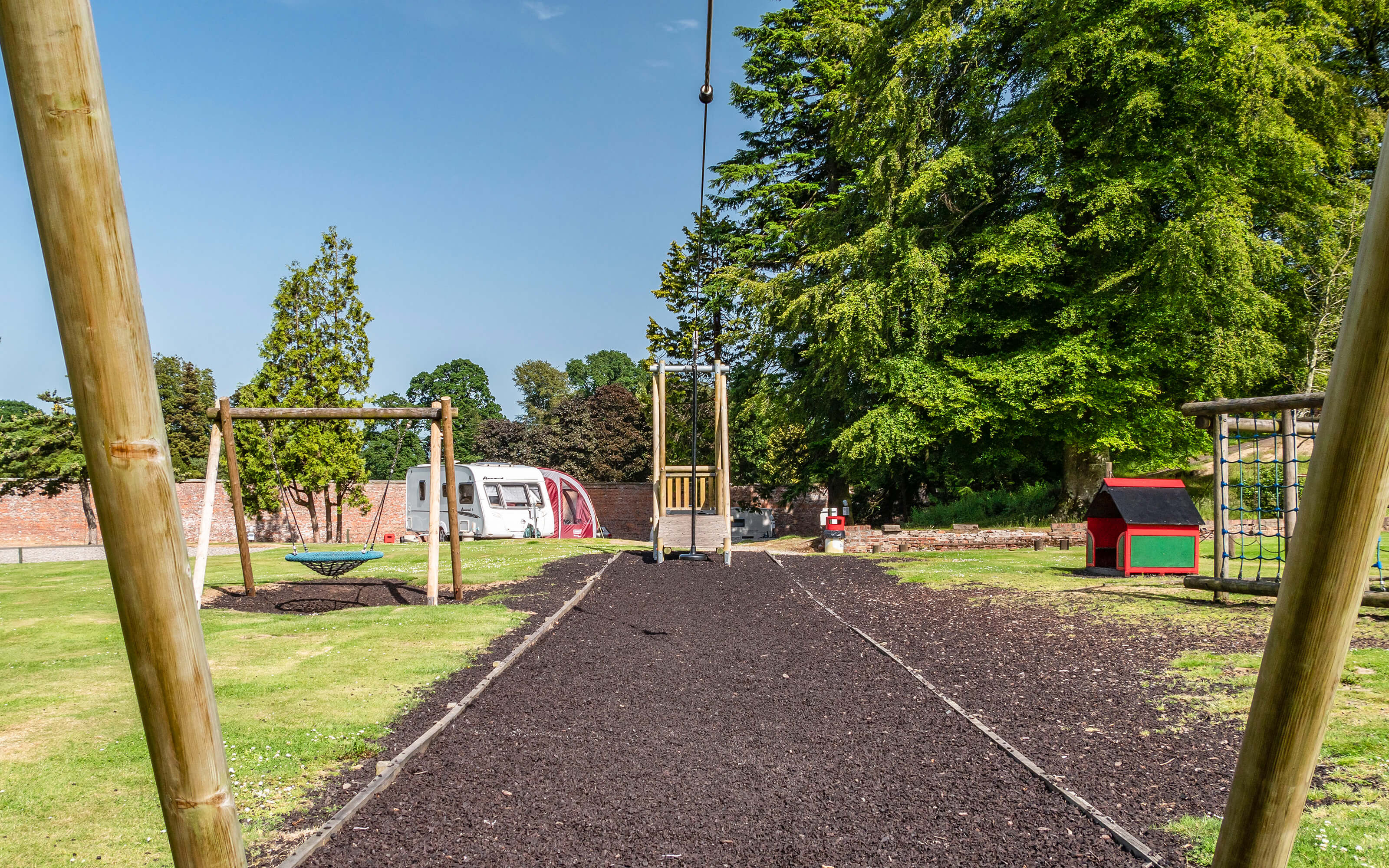 A view of the zip wire in the children's play area.