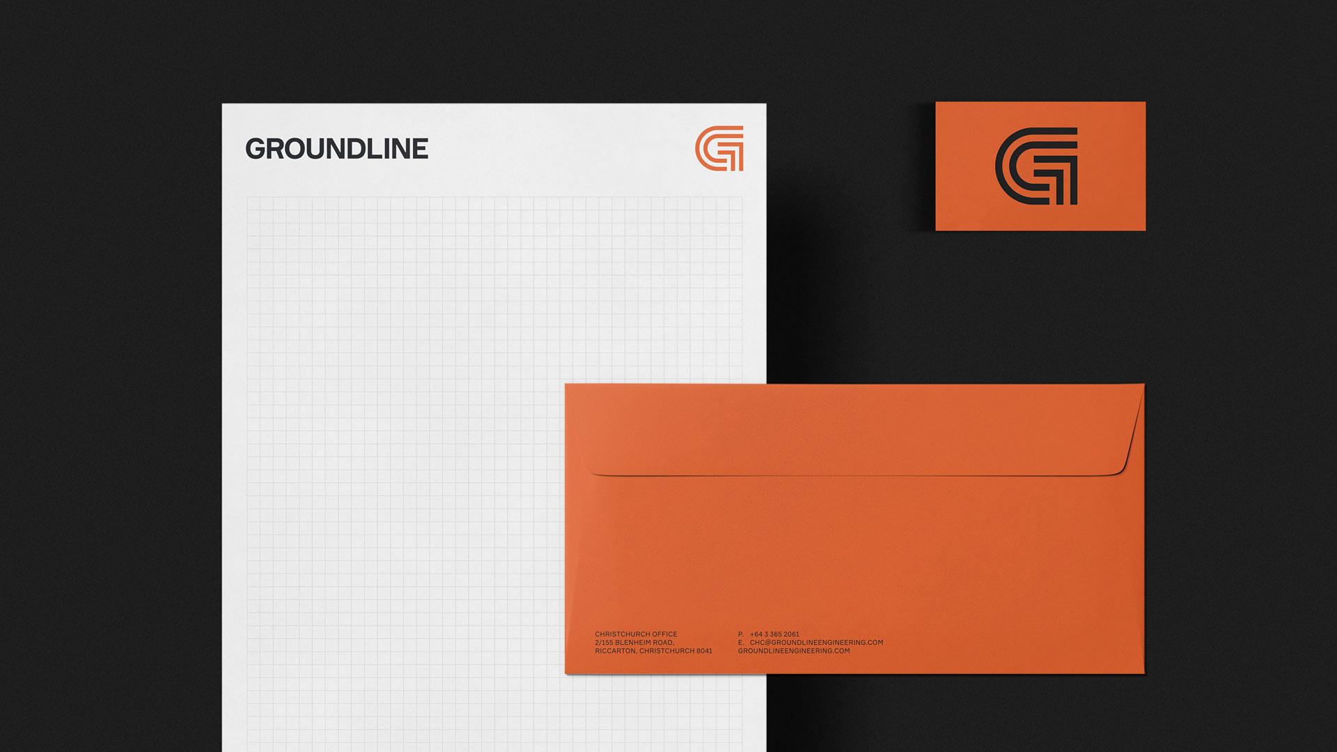 Groundline letterhead, envelope and business card design