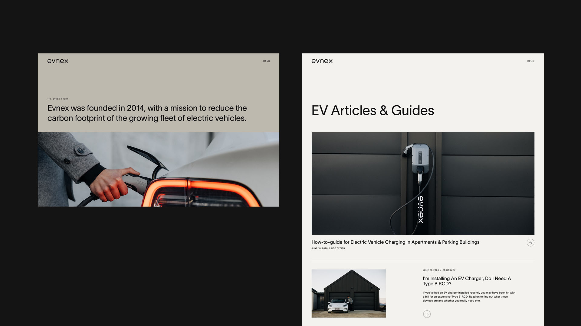 Evnex Webflow desktop website design