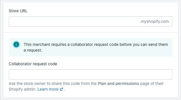 Example of store access request which requires collaborator code