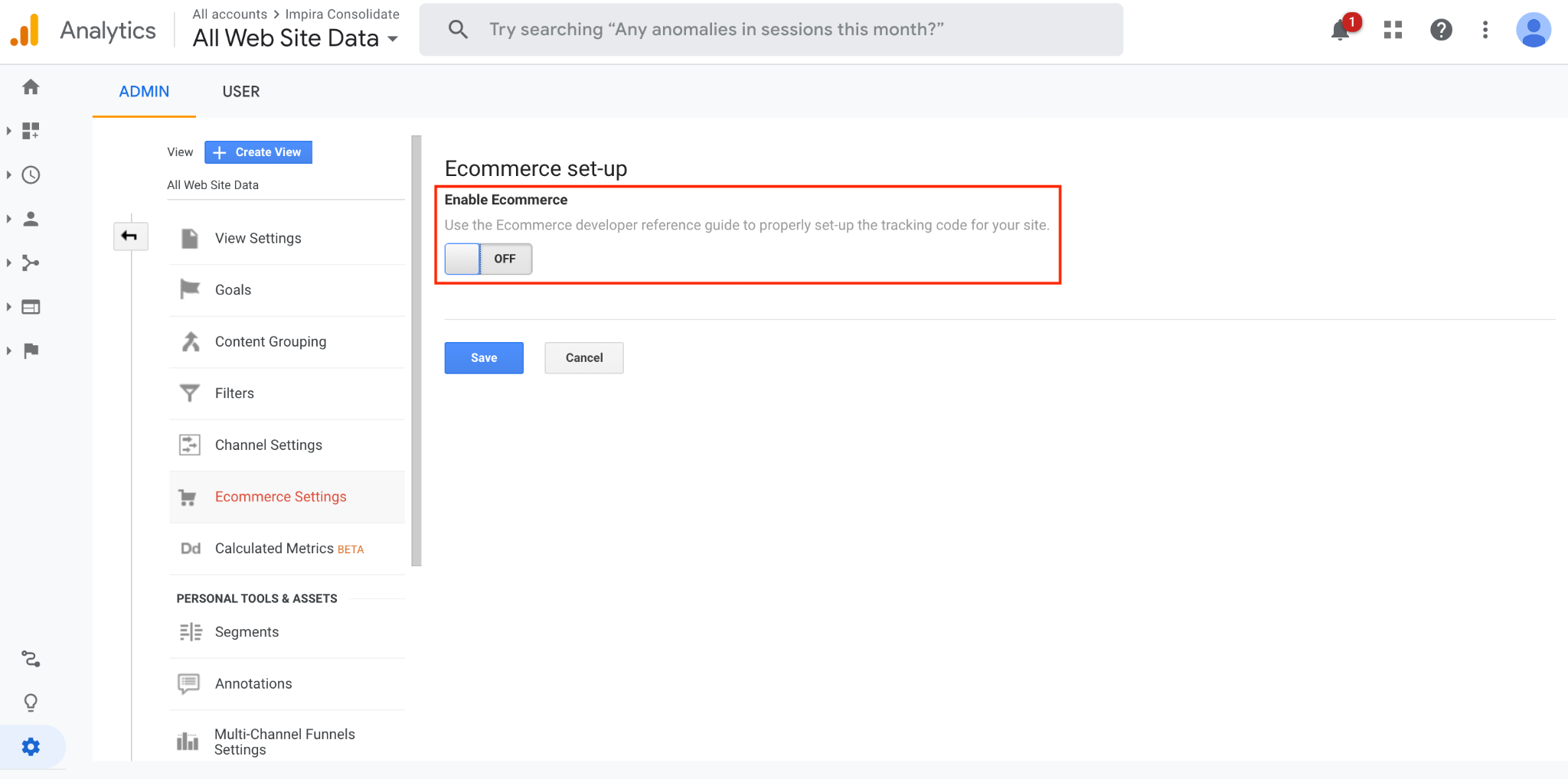 ecommerce settings google analytics